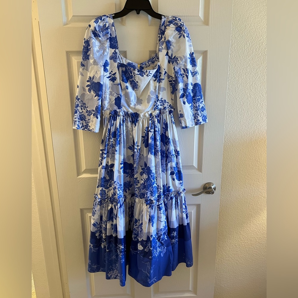 Cara Cara Blue Hill Dress in Chinese Blue& White Floral Dress